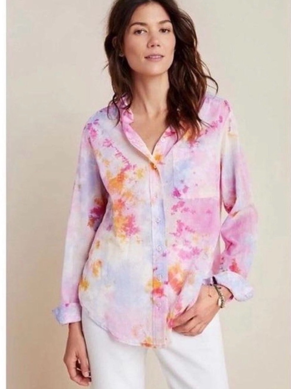 Anthropologie Pilceo the Cate  Pastel Tie-Dye Button Front Blouse Small